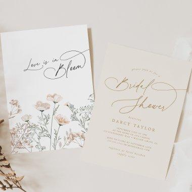 Elegant Charm Ivory Gold Wildflower Bridal Shower Invitations