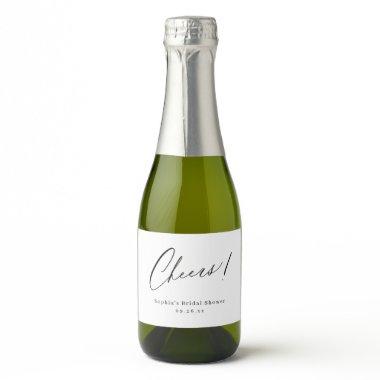 Elegant cheers script minimalist bridal shower sparkling wine label