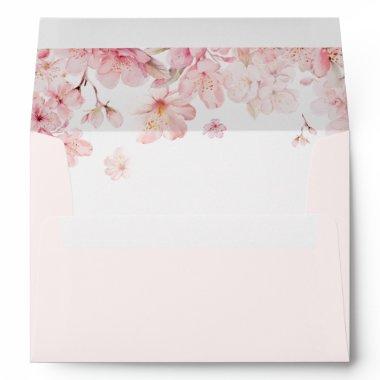 Elegant cherry blossom blush wedding envelope