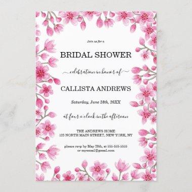 Elegant Cherry Blossom Floral Border Bridal Shower Invitations