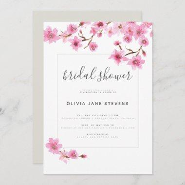 Elegant Cherry Blossom Floral Frame Bridal Shower Invitations