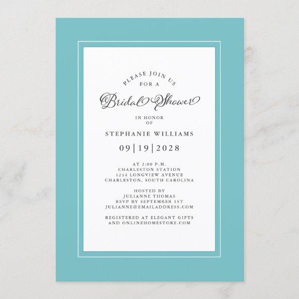 Elegant Chic Aqua Wedding Bridal Shower Invitations