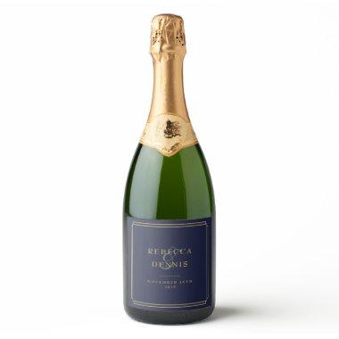 Elegant Chic Art Deco Navy Blue And Gold Wedding Sparkling Wine Label