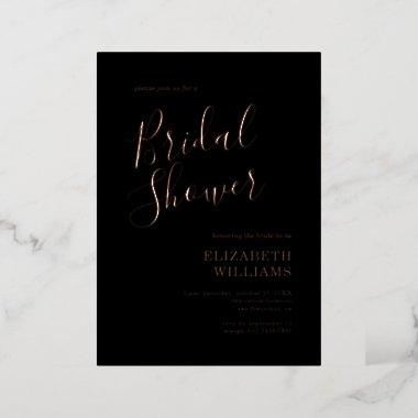 Elegant Chic Black Bridal Shower Rose Gold Foil Invitations