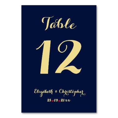 Elegant Chic Blue Faux Gold Wedding  Table Number