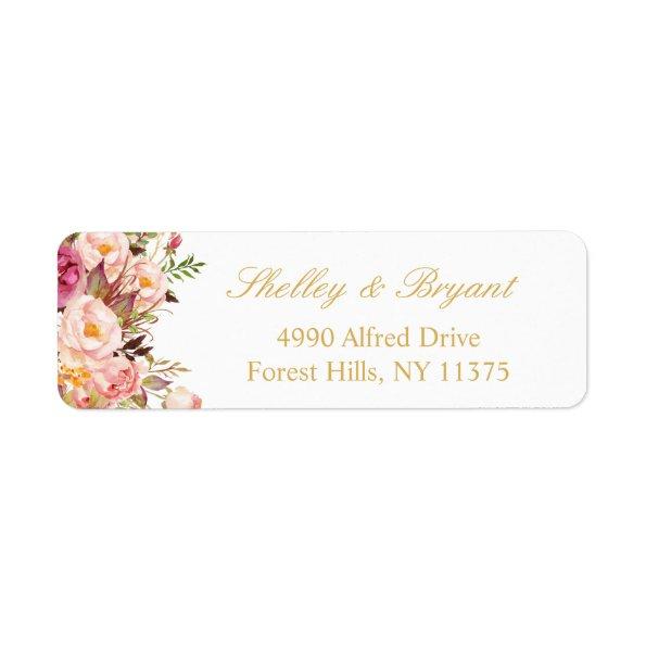 Elegant Chic Blush Pink Floral Gold Wedding Label