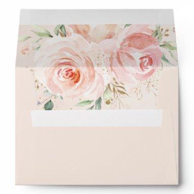 Elegant Chic Blush Pink Floral Roses Envelope