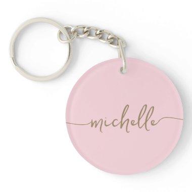 Elegant Chic Blush Pink Gold Monogram Script Keychain