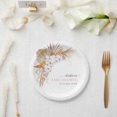 Elegant Chic Boho White Flowers Bridal Shower Paper Plates