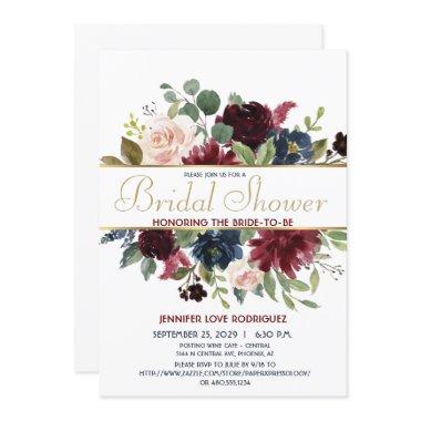 Elegant Chic Burgundy Navy Floral Blooms with Gold