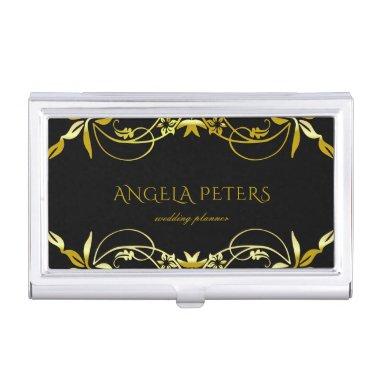 Elegant Chic Fancy Gold Ornate Frame On Black Business  Case