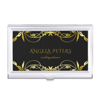 Elegant Chic Fancy Gold Ornate Frame On Black Business Invitations Case