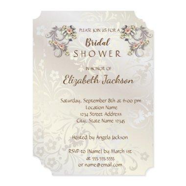 Elegant Chic Flowers Damask Bridal Shower Invitations