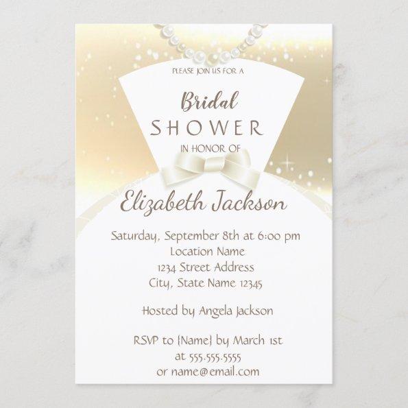 Elegant Chic Gold , Bride Dress  Bridal Shower Invitations