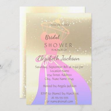 Elegant Chic Gold , Bride Dress  Bridal Shower Invitations