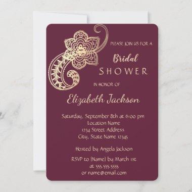 Elegant Chic Gold Paisley Bridal Shower Invitations