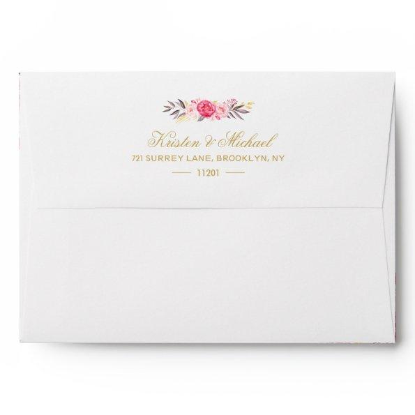 Elegant Chic Gold Pink Floral Wedding Envelope
