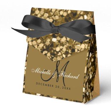 Elegant Chic Golden Glitter Monogrammed Wedding Favor Boxes