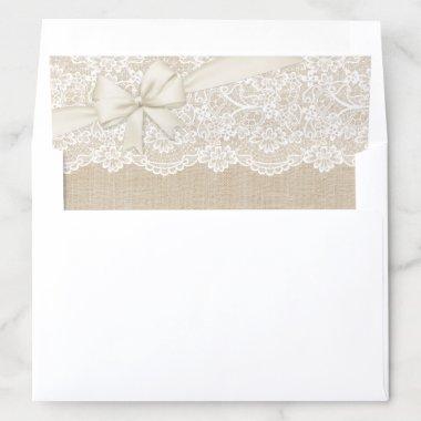Elegant Chic Ivory Burlap Lace Ribbon Wedding Envelope Liner