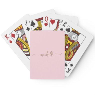 Elegant Chic Pale Pink Monogram Name Gold Script Poker