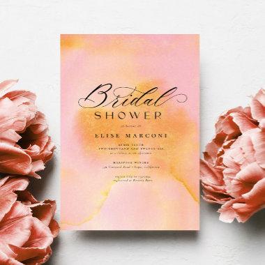 Elegant Chic Pink Orange Calligraphy Bridal Shower Invitations
