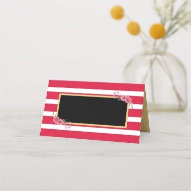 Elegant Chic Pink Stripes with Watercolor Flowers Place Invitations