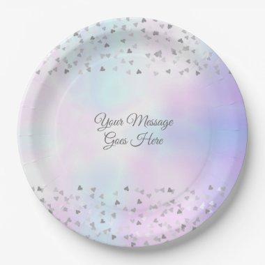 Elegant Chic Script Pearl Hearts Confetti Paper Plates