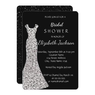 Elegant Chic Silver Dress,Confetti Bridal Shower Invitations