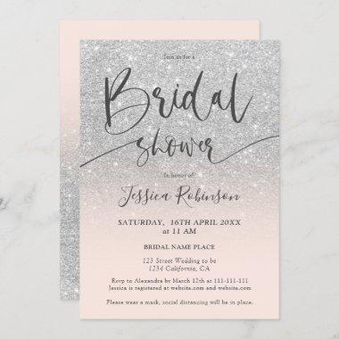 Elegant chic silver glitter script bridal shower Invitations