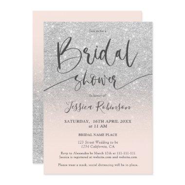 Elegant chic silver glitter script bridal shower Invitations