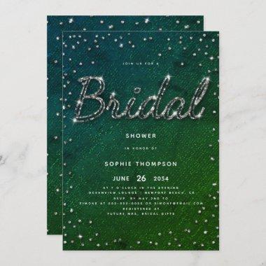 Elegant Chic Sparkle Glitter Emerald Bridal Shower Invitations