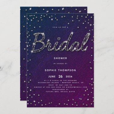 Elegant Chic Sparkle Glitter Purple Bridal Shower Invitations