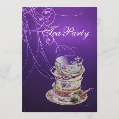 elegant chic swirls vintage purple tea party Invitations
