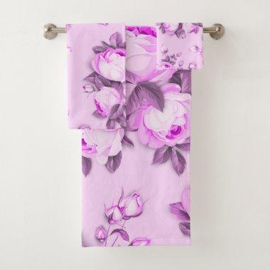 Elegant chic trendy Pink floral Bath Towel Set