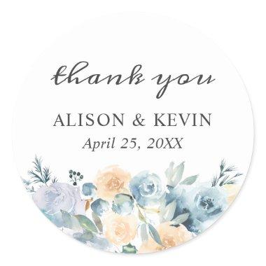 Elegant Chic Vanilla Blue Floral Thank You Classic Round Sticker