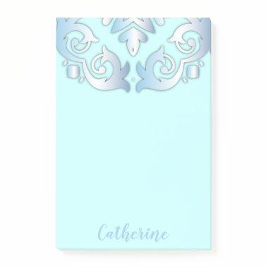 Elegant Chic Vintage Baroque Blue Border With Name Post-it Notes