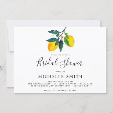 Elegant Chic Watercolor Lemon Bridal Shower Invitations