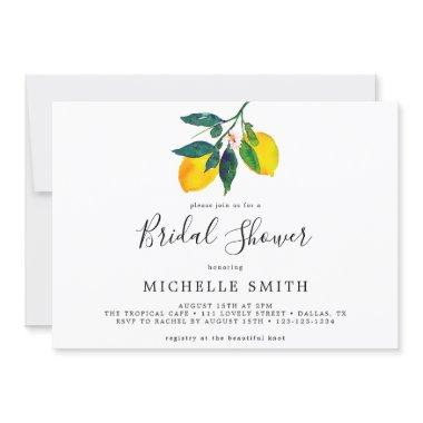 Elegant Chic Watercolor Lemon Bridal Shower Invitations