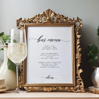 Elegant Chic Wedding Bar or Cocktail Menu Sign