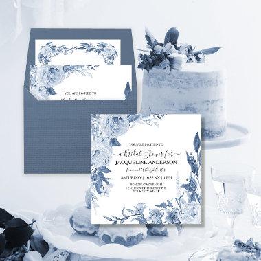 Elegant Chinoiserie Floral Blue Bridal Shower Invitations