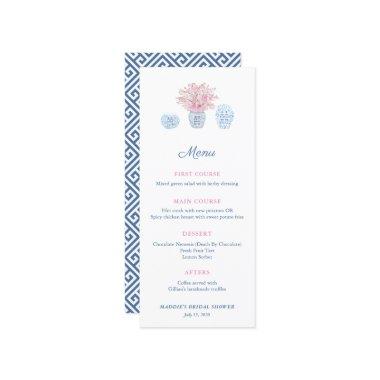 Elegant Chinoiserie Navy & Pink Bridal Shower Menu