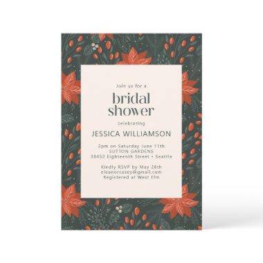 Elegant Christmas Botanical Green Bridal Shower Invitations