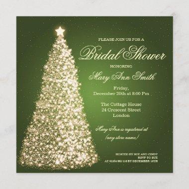 Elegant Christmas Bridal Shower Gold Green Invitations