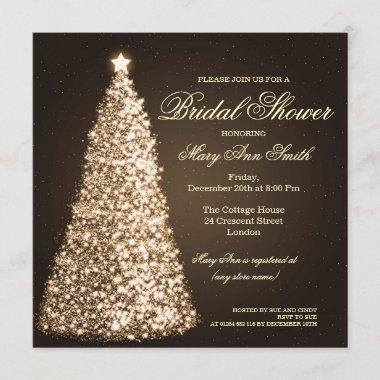 Elegant Christmas Bridal Shower Gold Invitations