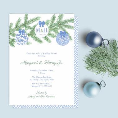 Elegant Christmas Tree Monogram Coed Bridal Shower Invitations