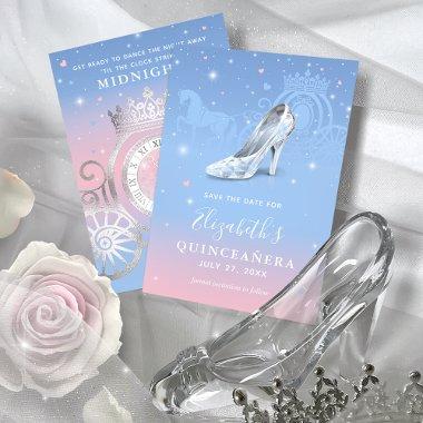 Elegant Cinderella Light Blue and Pink Quinceanera Save The Date