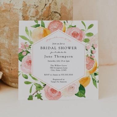 Elegant Citrus Floral Bridal Shower Invitations