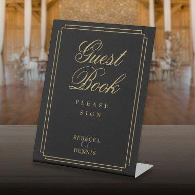 Elegant Classic Art Deco Black And Gold Guest Book Pedestal Sign