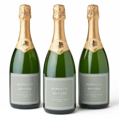 Elegant Classic Art Deco Sage Green Wedding Sparkling Wine Label