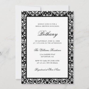 Elegant Classic Black White Damask Bridal Shower Invitations